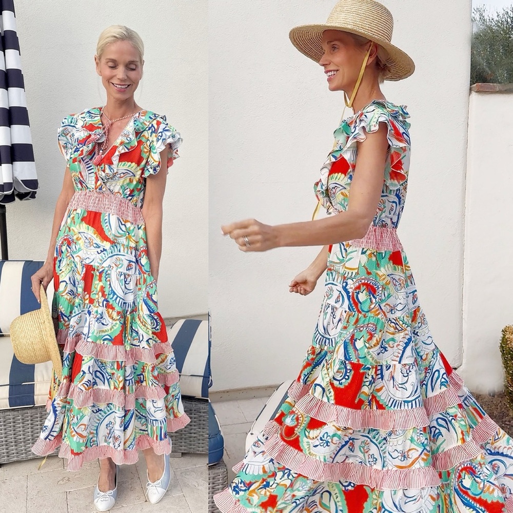 Hunter Bell Aurora Dress Amalfi Tiles Silk Blend Maxi NWT Size Small